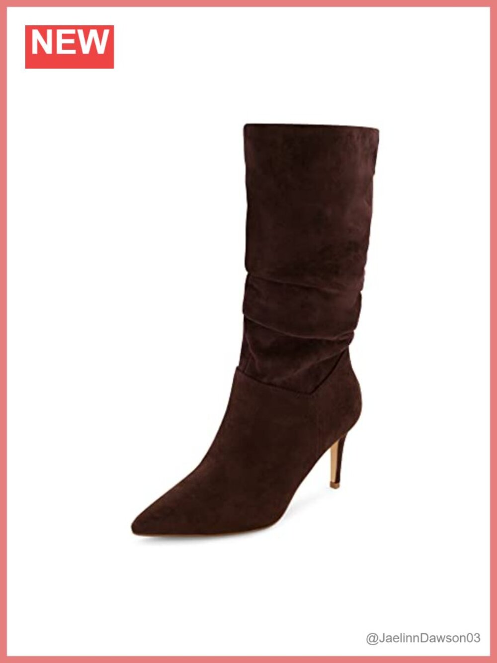 Vegan Suede Mid Calf Scrunch Boot Pointed Toe 3 Inch Heel Memory Foam Zip